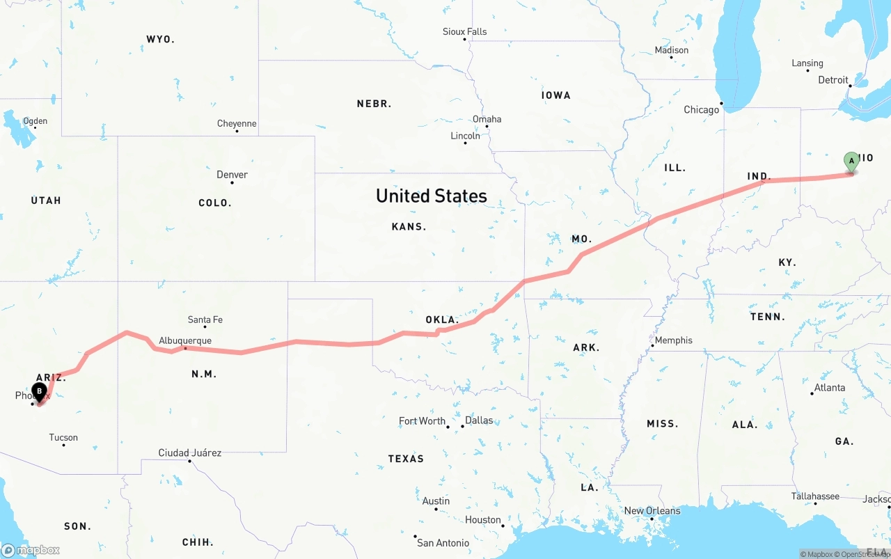 Shipping route from Columbus to Mesa