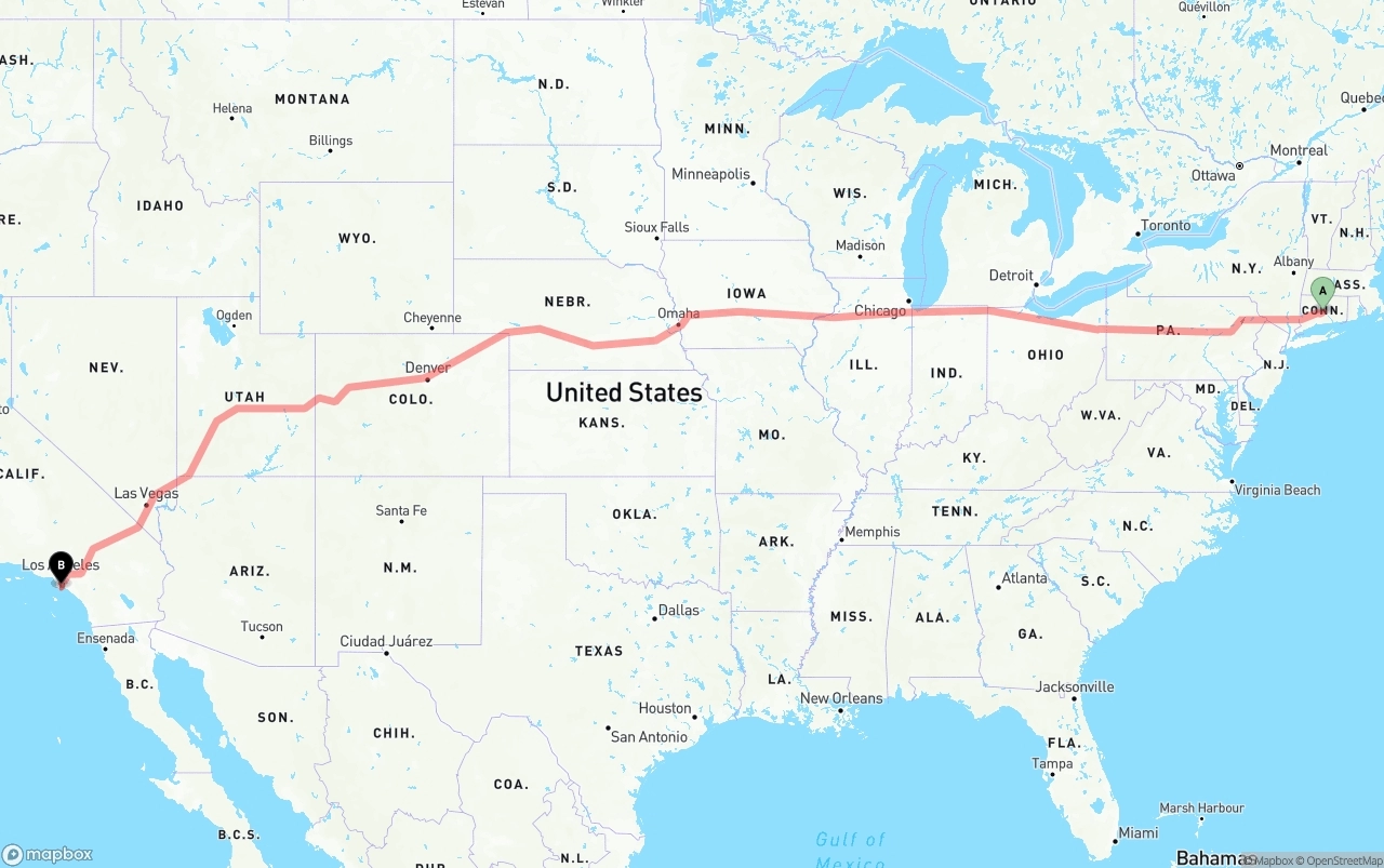 Shipping route from Connecticut to Port of Long Beach