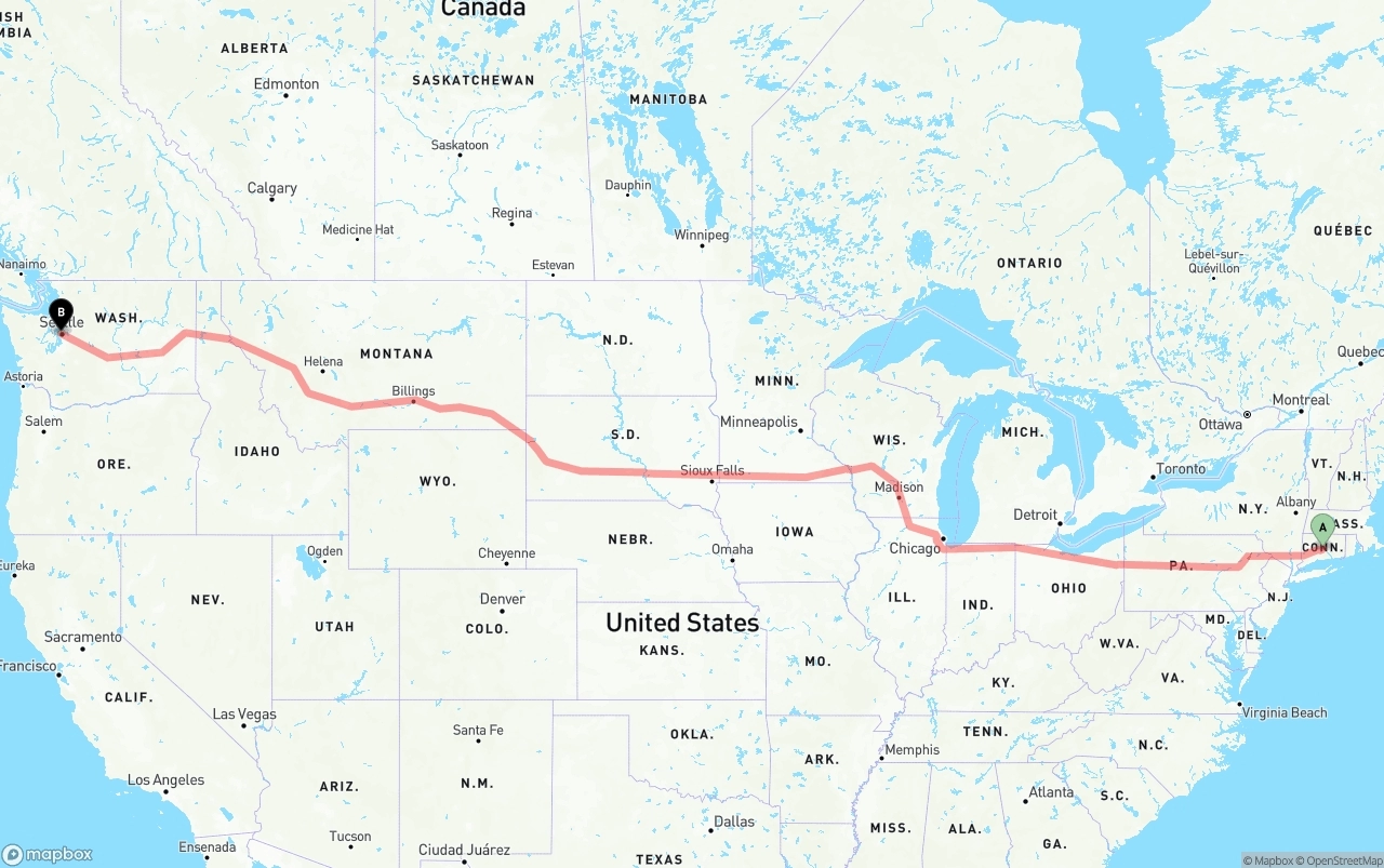 Shipping route from Connecticut to Port of Seattle