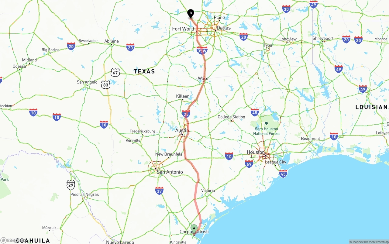 Shipping route from Corpus Christi to Aurora