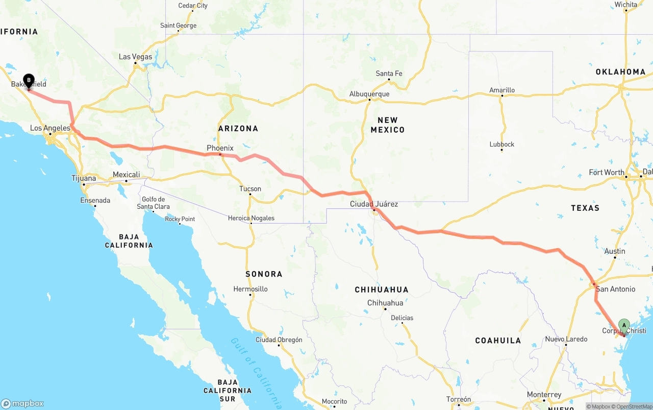 Shipping route from Corpus Christi to Bakersfield