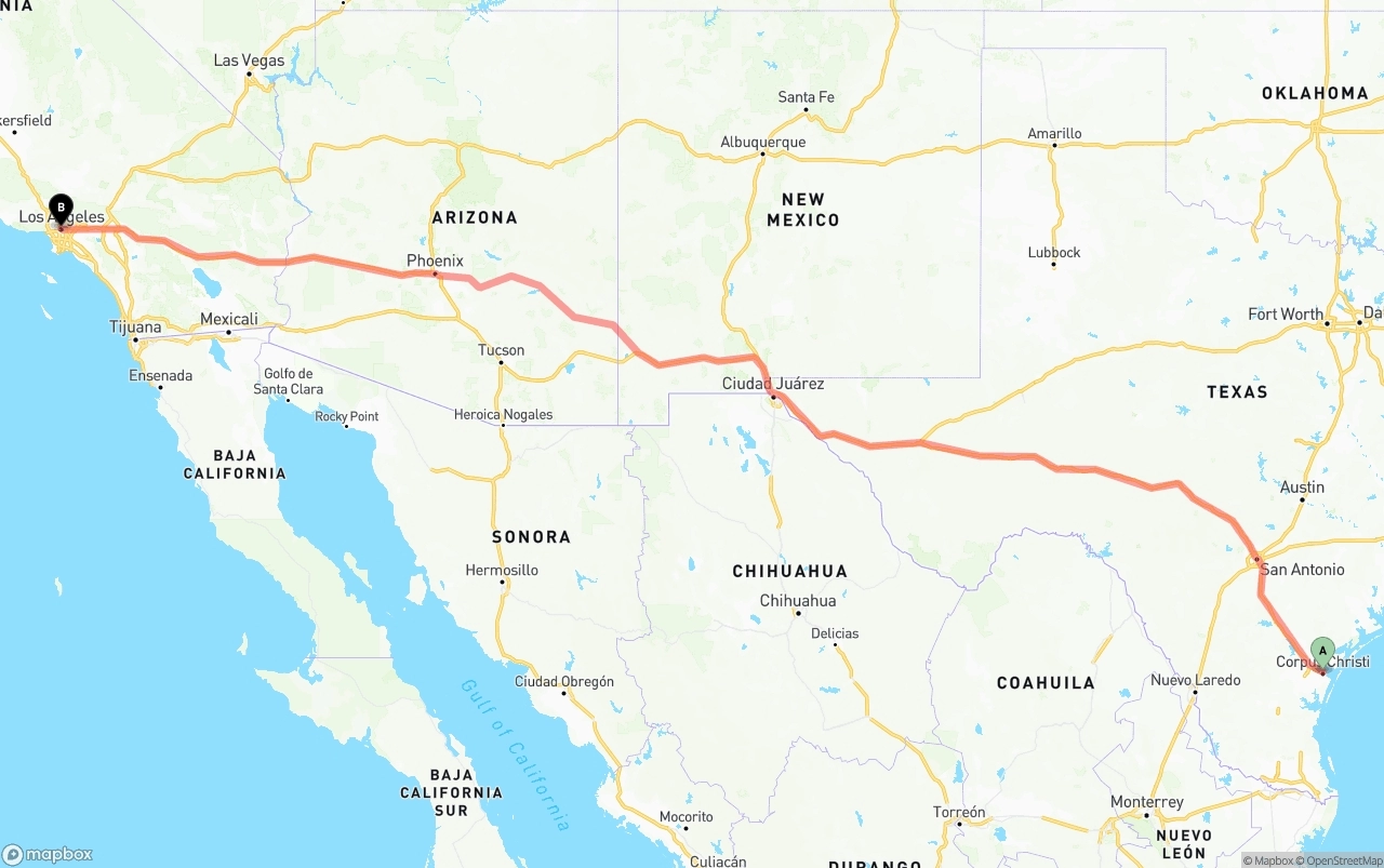 Shipping route from Corpus Christi to Los Angeles