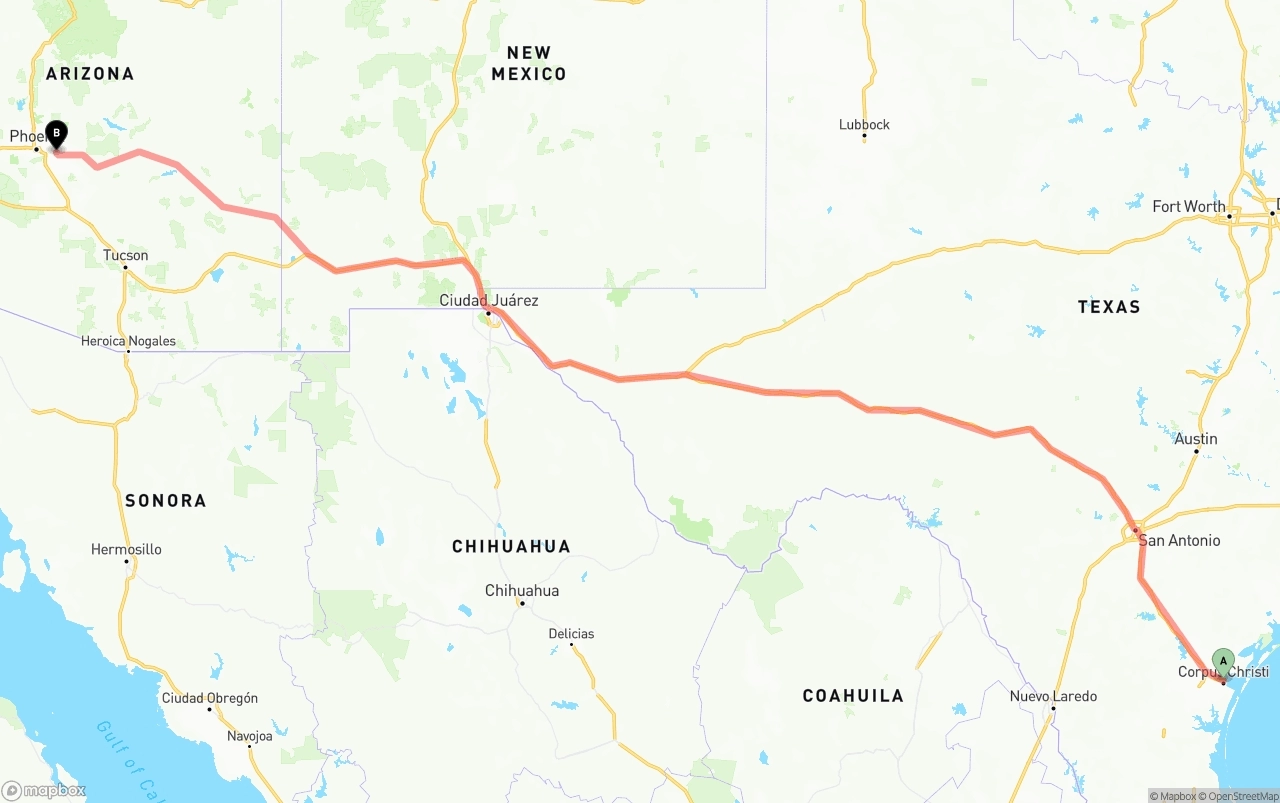 Shipping route from Corpus Christi to Mesa