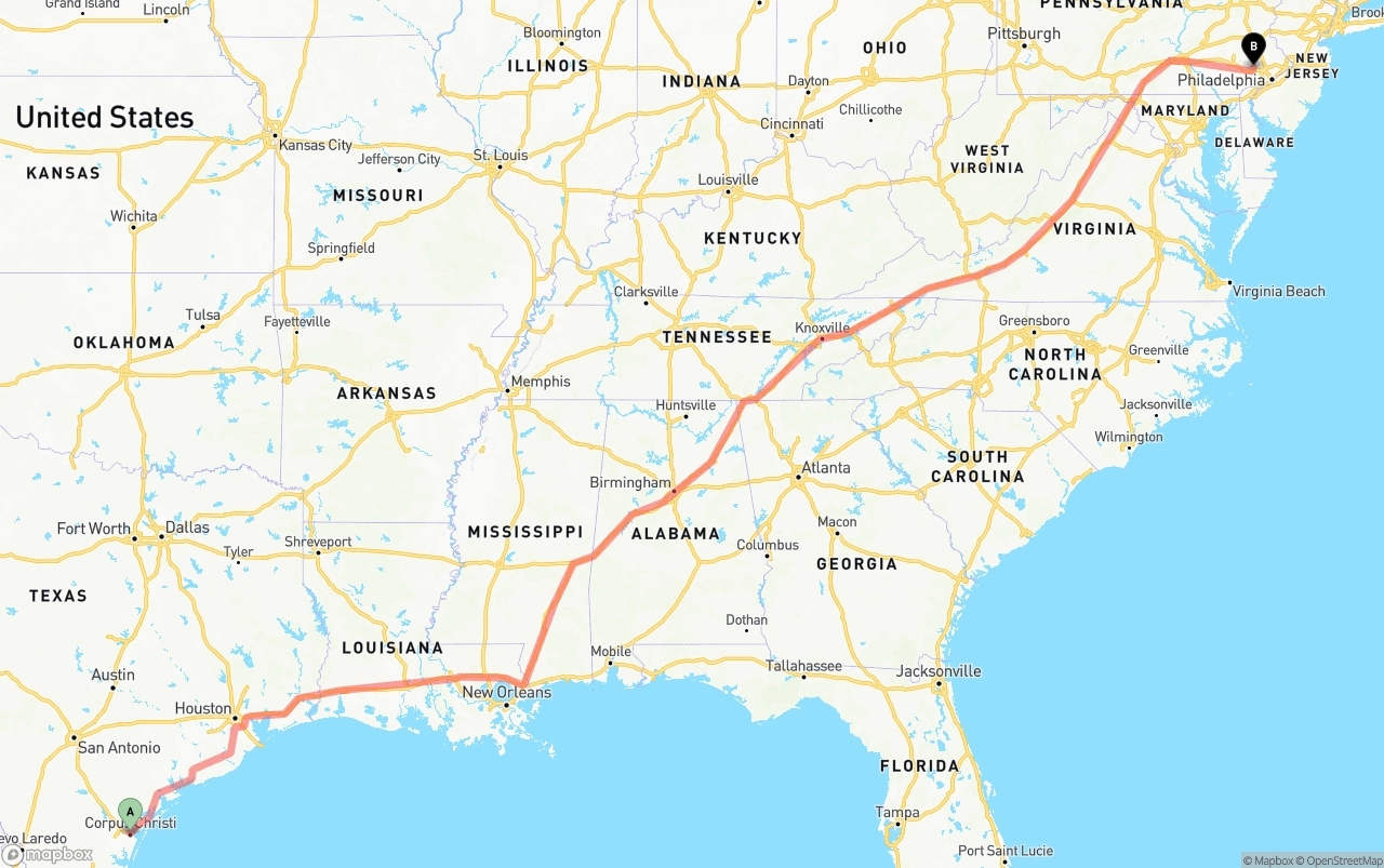 Shipping route from Corpus Christi to Phoenix