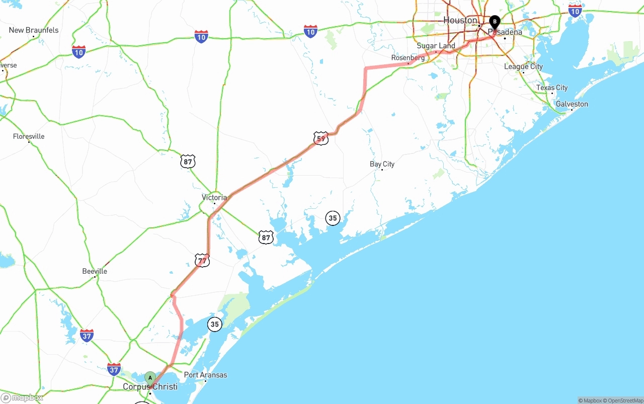 Shipping route from Corpus Christi to Port of Houston