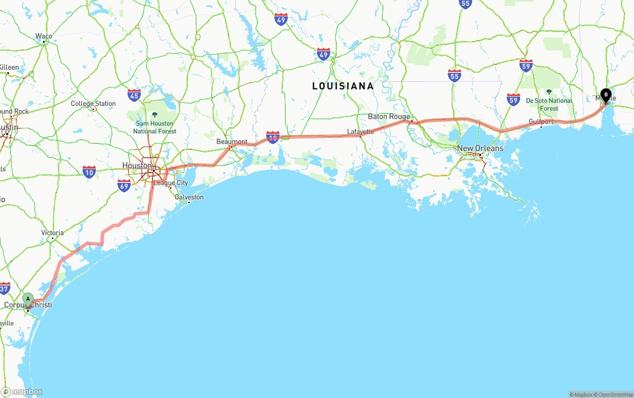 Shipping route from Corpus Christi to Port of Mobile