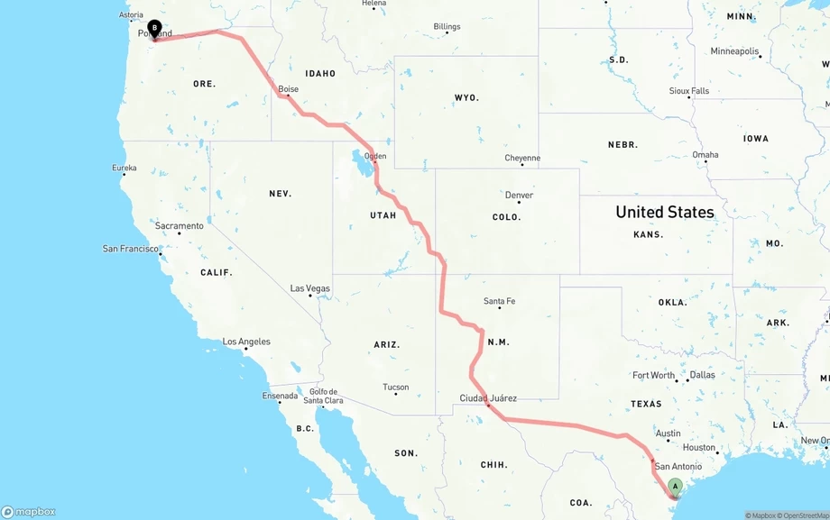 Corpus Christi to Portland freight shipping route map