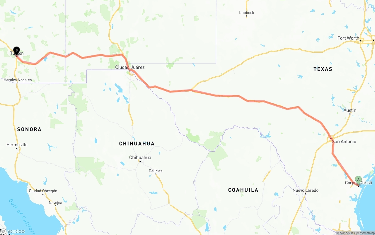 Shipping route from Corpus Christi to Tucson