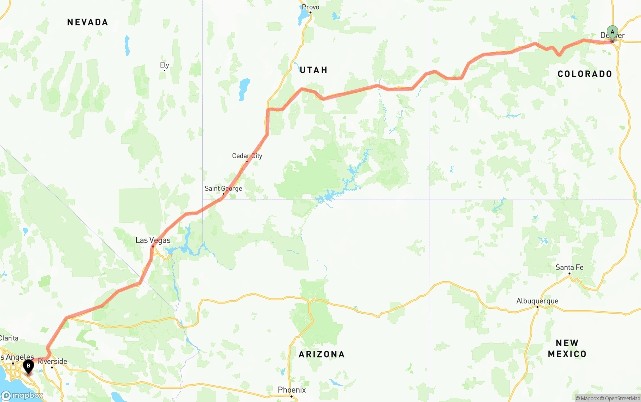 Shipping route from Denver to Anaheim