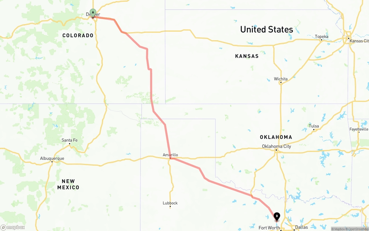 Shipping route from Denver to Aurora