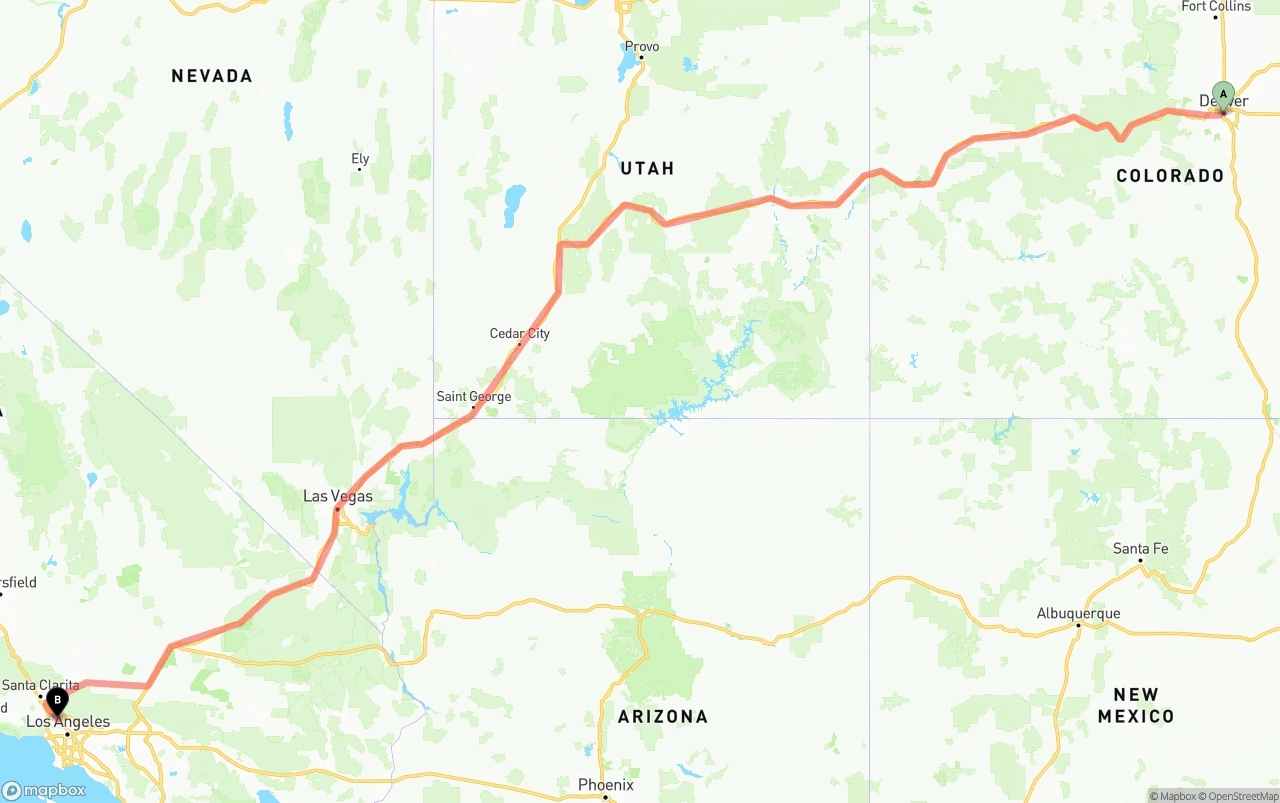 Shipping route from Denver to Bob Hope Airport