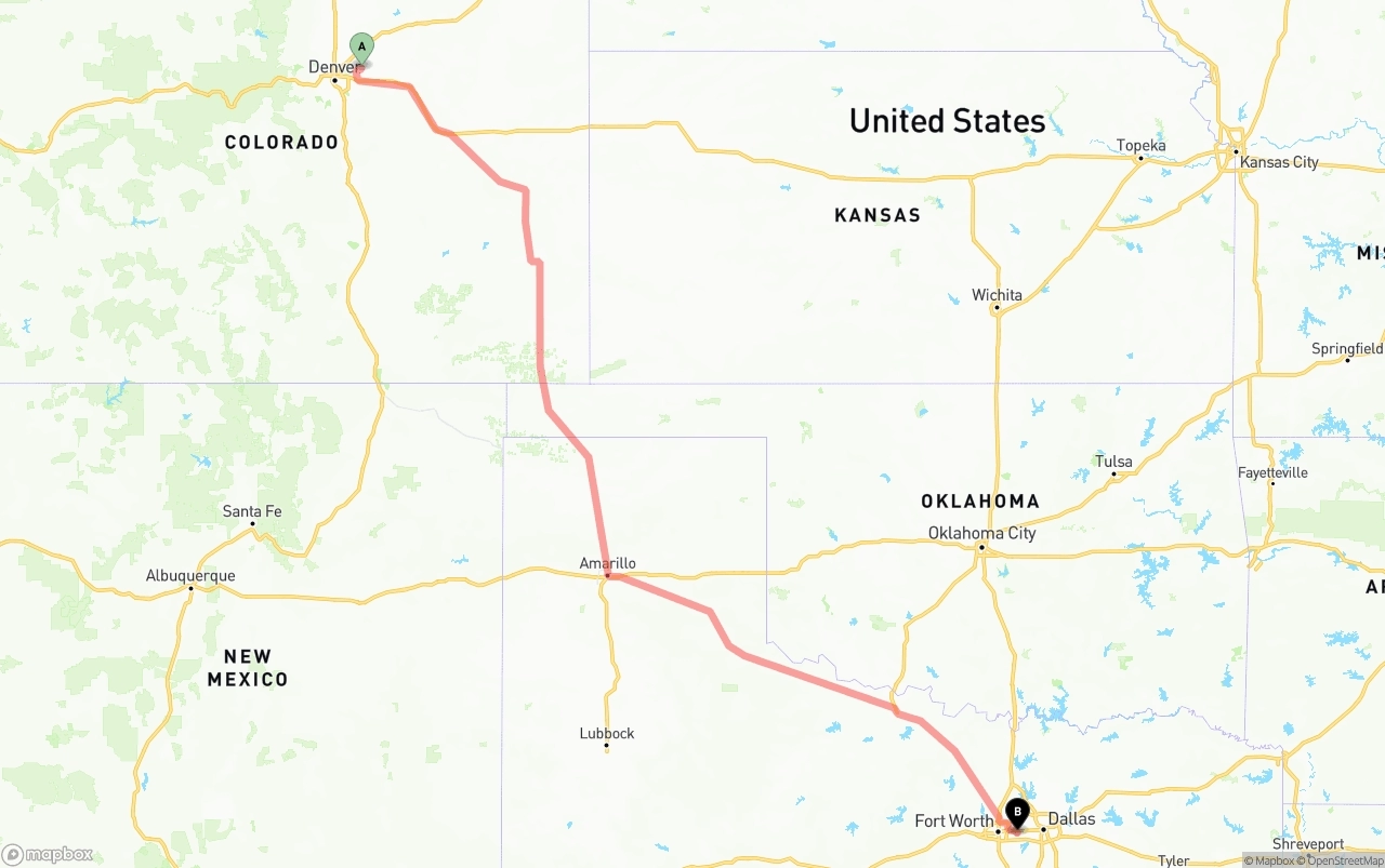 Shipping route from Denver International Airport to Arlington