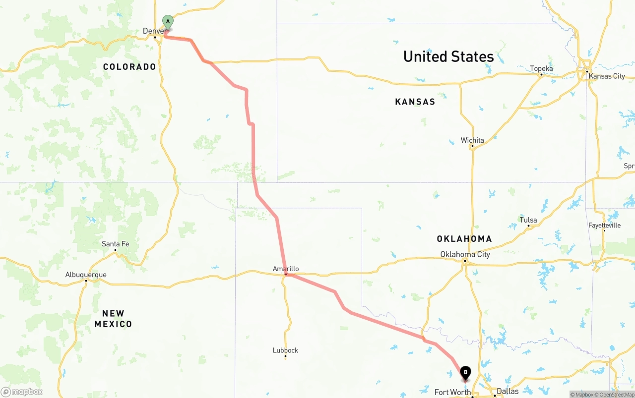 Shipping route from Denver International Airport to Aurora