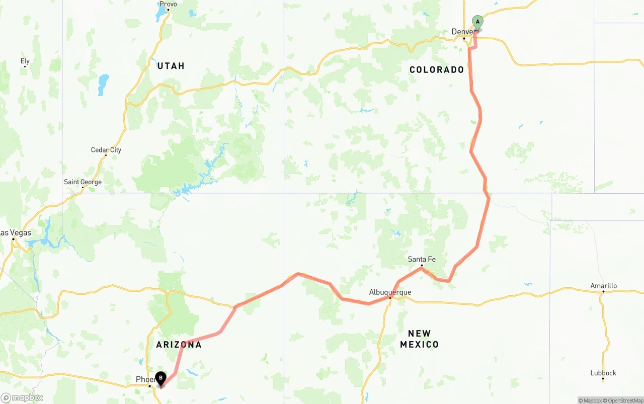 Shipping route from Denver International Airport to Mesa