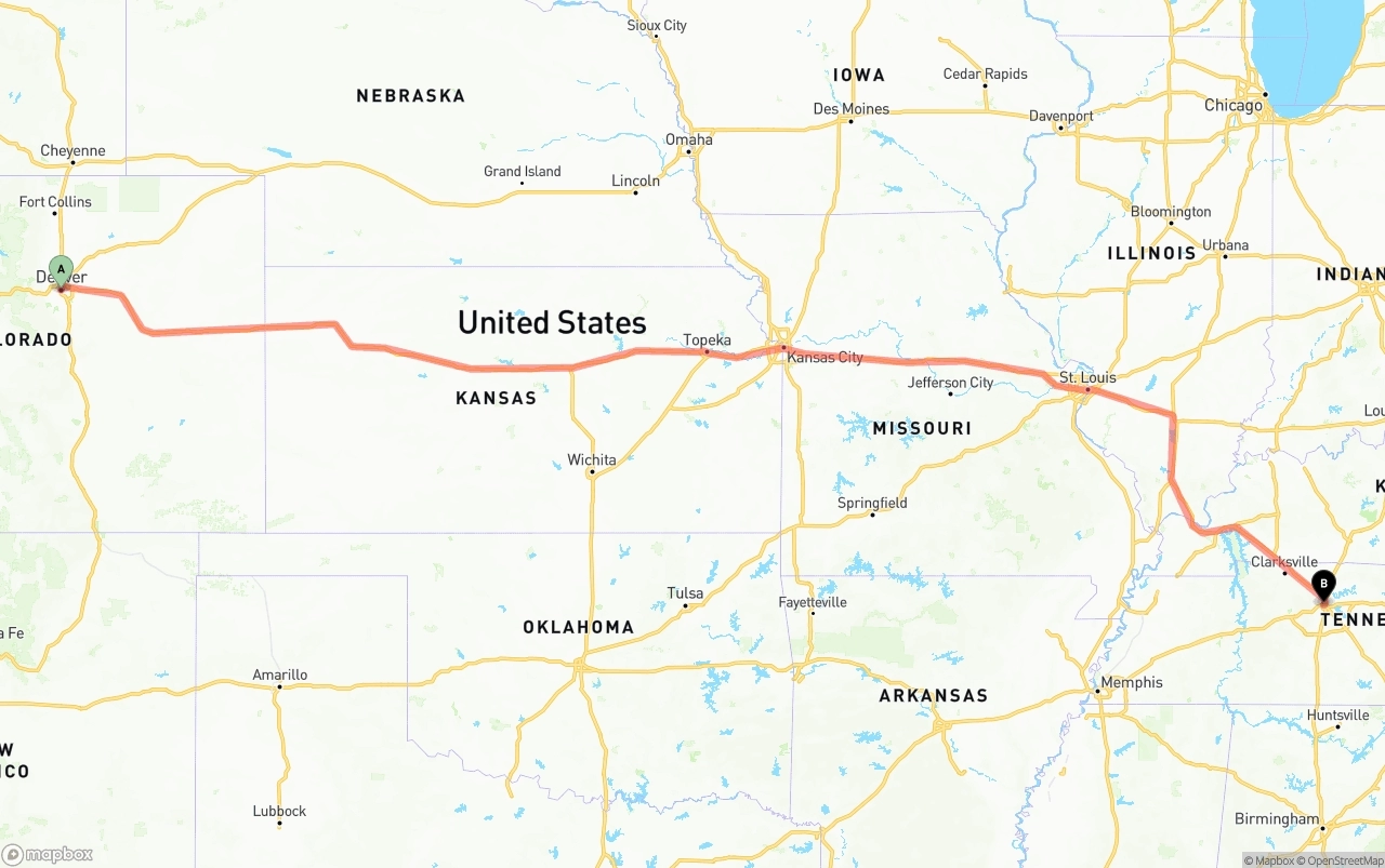 Shipping route from Denver to Nashville