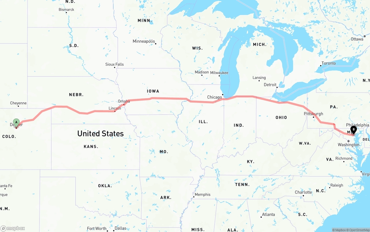 Shipping route from Denver to Port of Baltimore