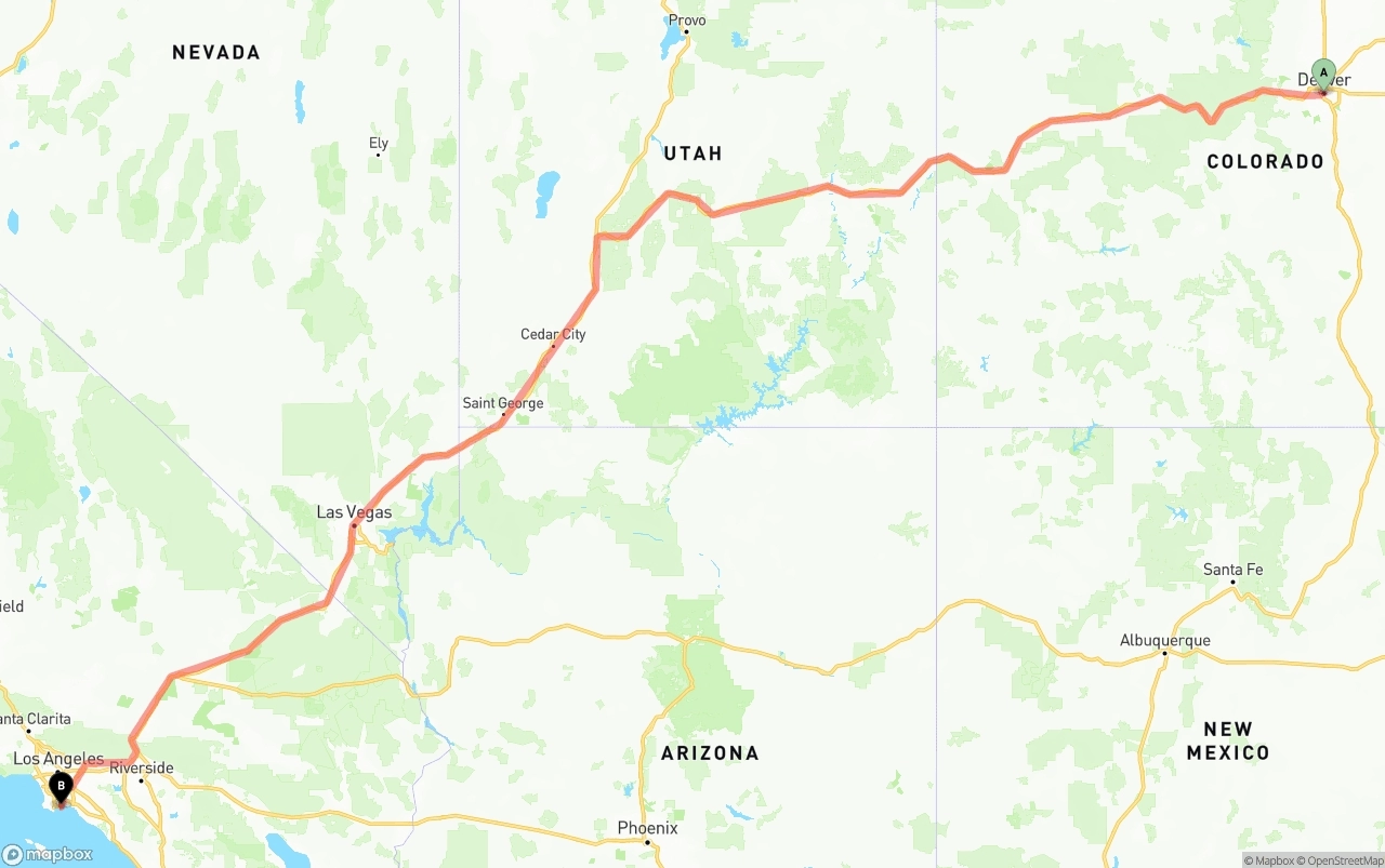 Shipping route from Denver to Port of Long Beach