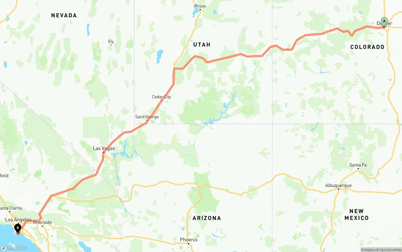 Shipping route from Denver to Port of Los Angeles