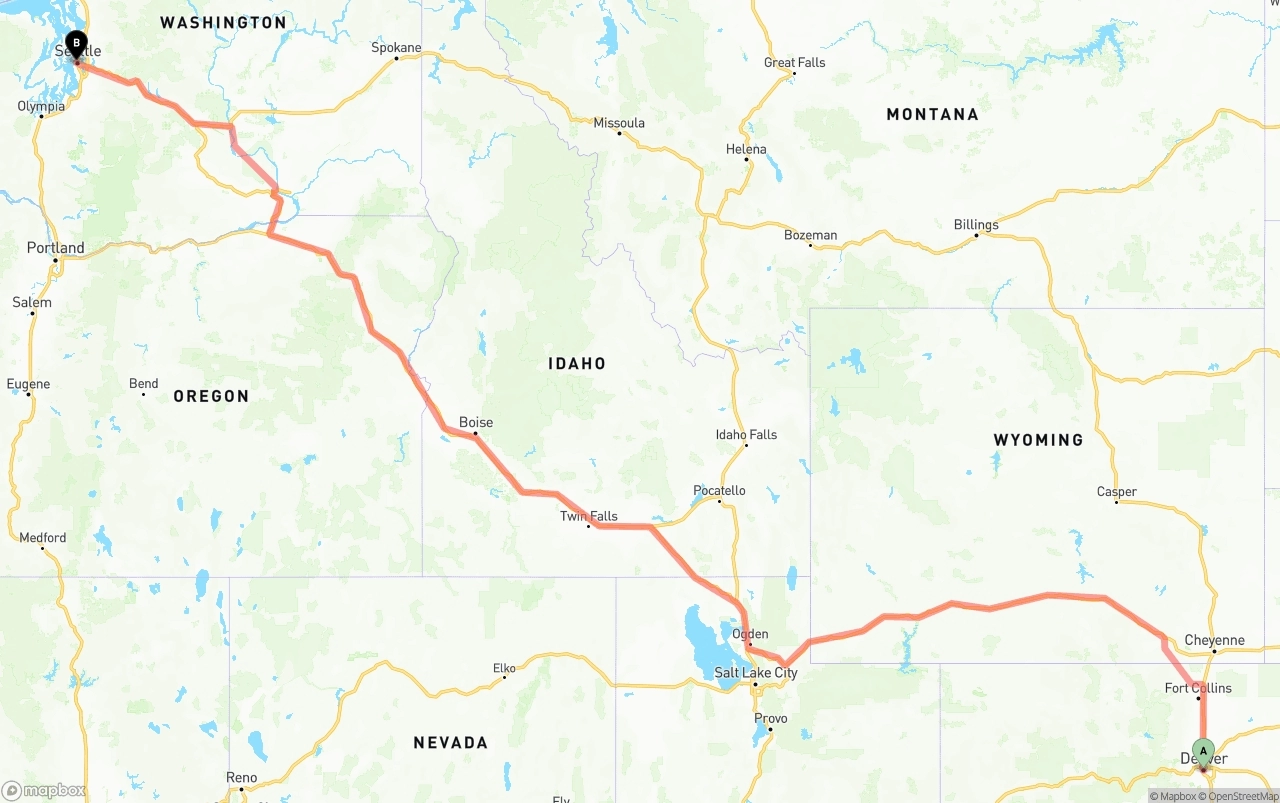 Shipping route from Denver to Port of Seattle