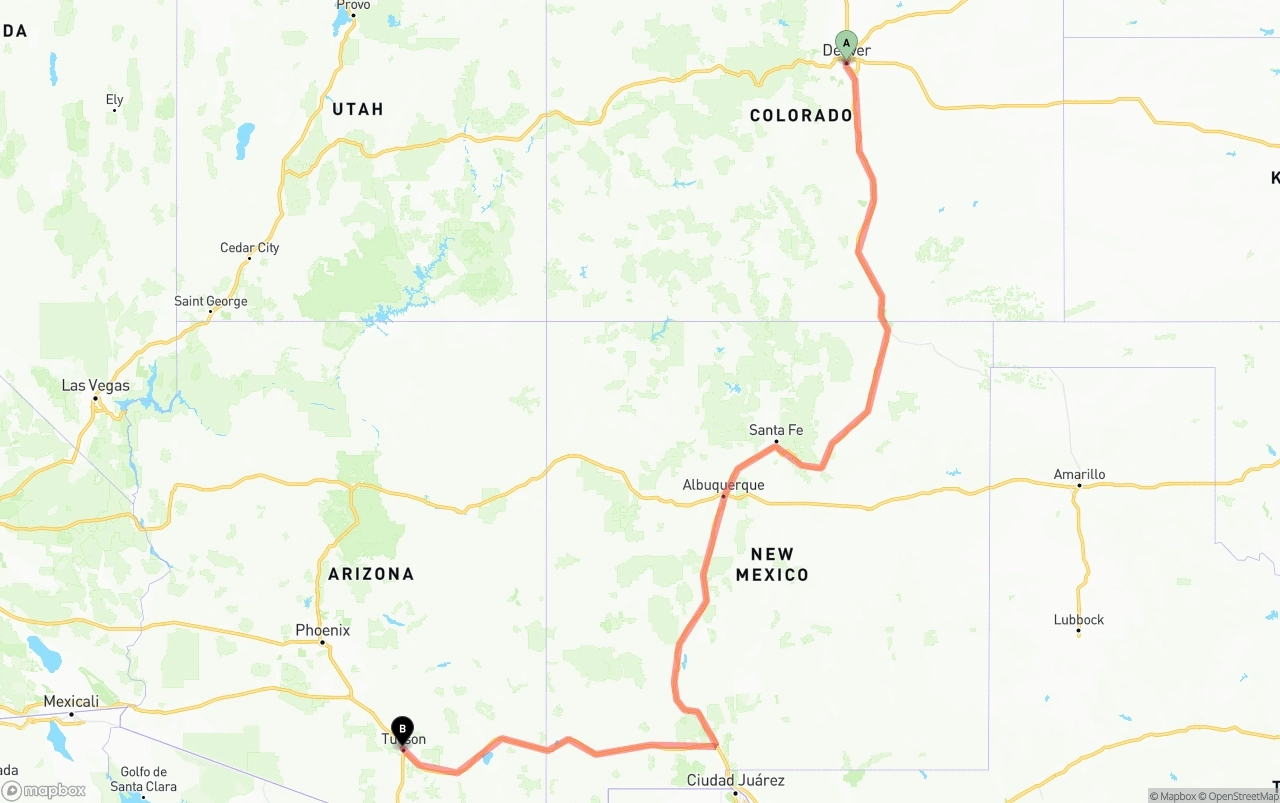 Shipping route from Denver to Tucson