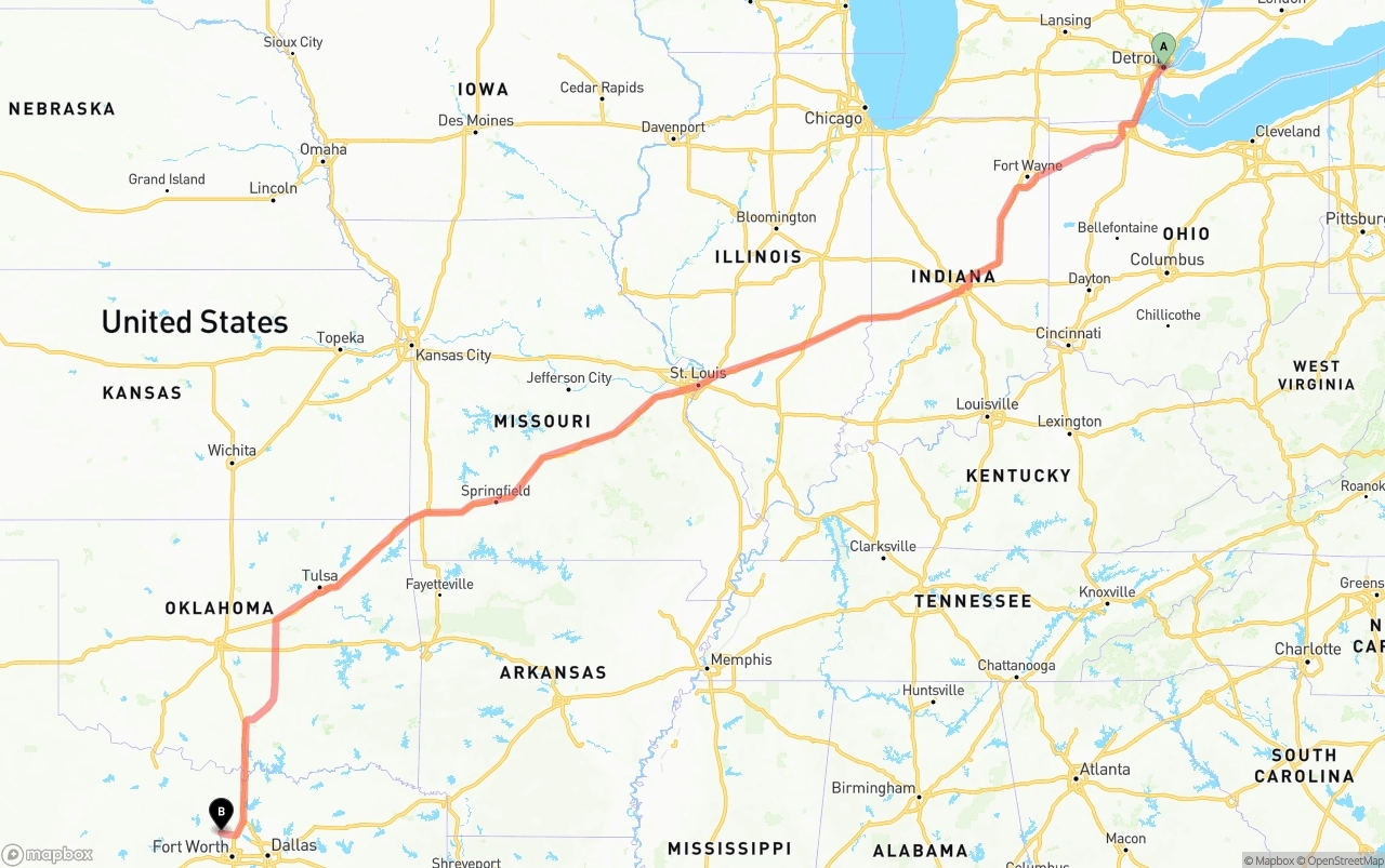 Shipping route from Detroit to Aurora