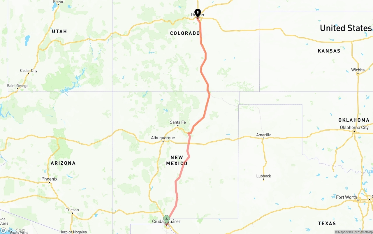 Shipping route from El Paso to Denver