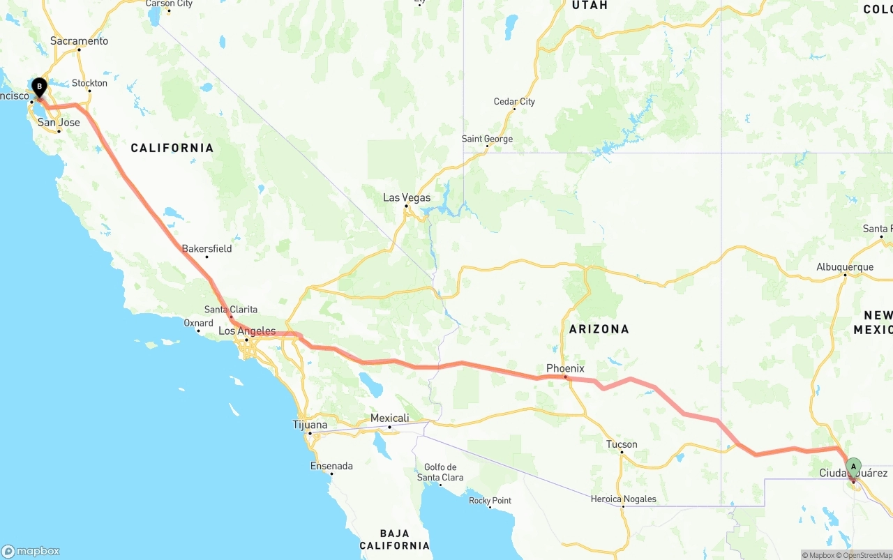 Shipping route from El Paso to Oakland