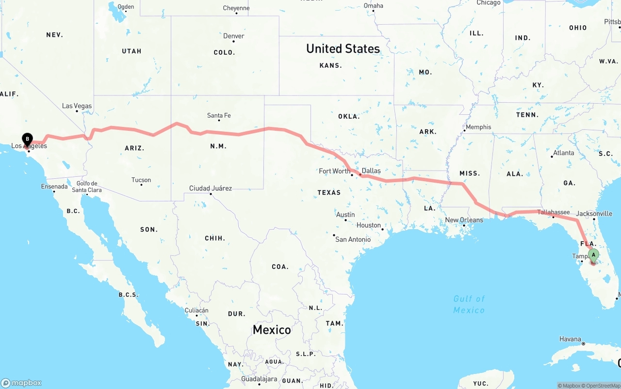 Shipping route from Florida to Bob Hope Airport
