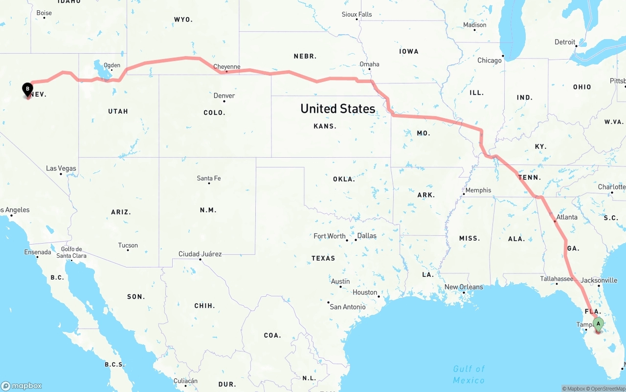 Shipping route from Florida to Nevada