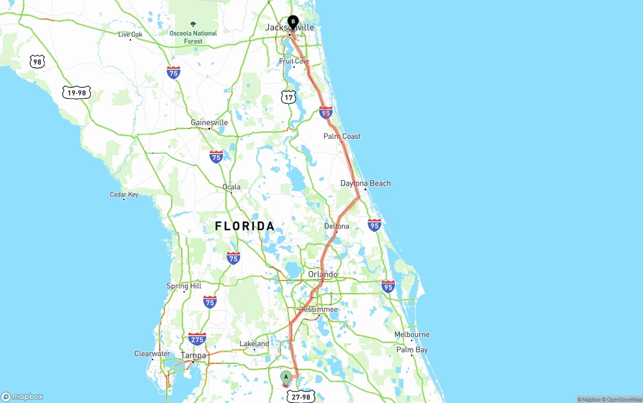Shipping route from Florida to Port of Jacksonville