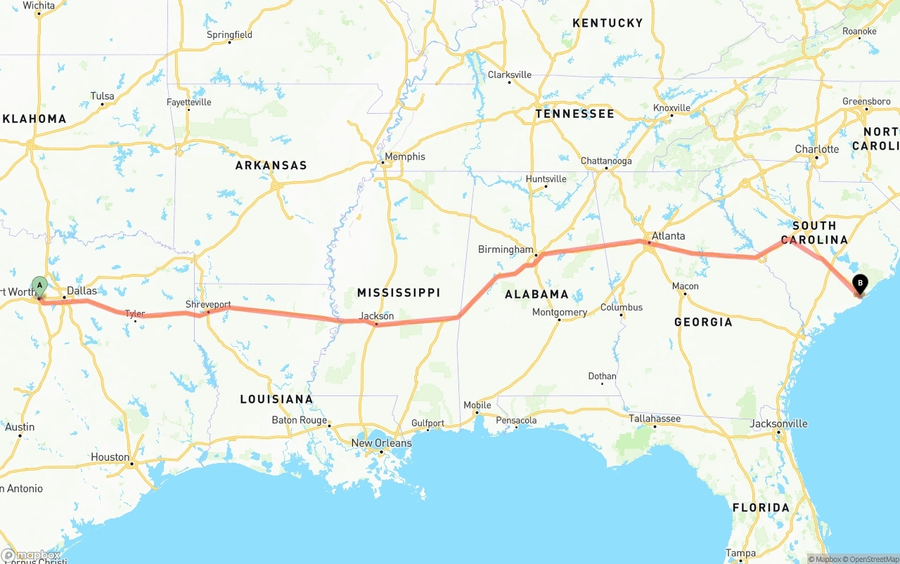 Shipping route from Fort Worth to Port of Charleston