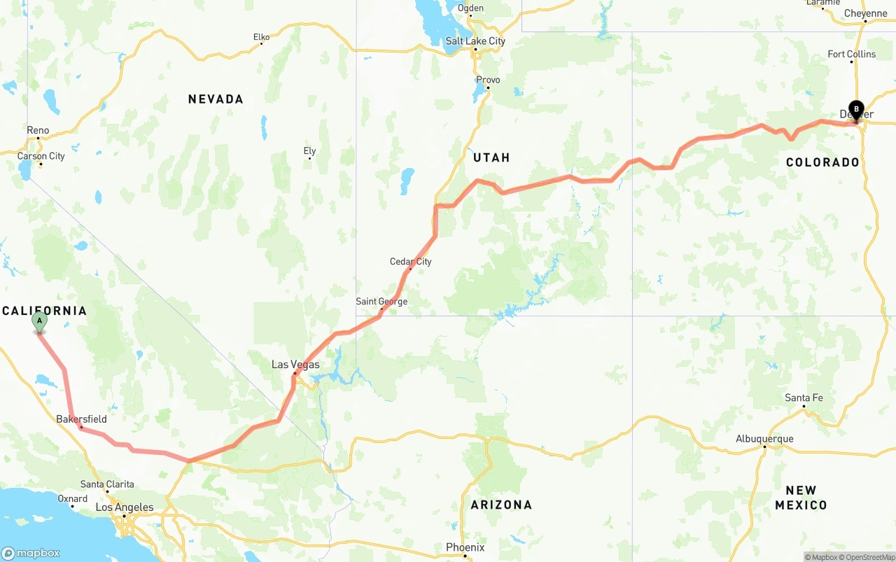 Shipping route from Fresno to Denver