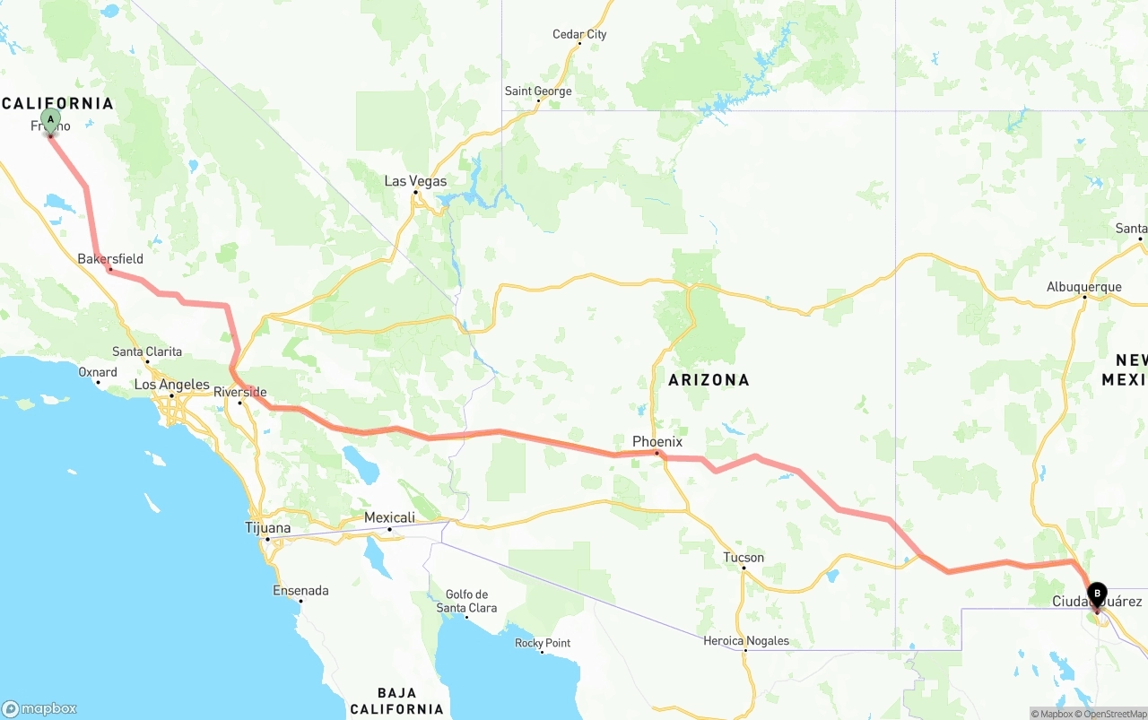 Shipping route from Fresno to El Paso