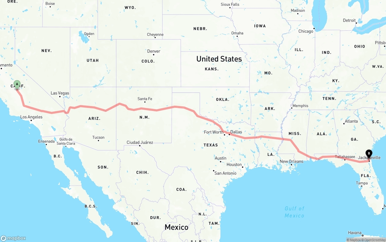 Shipping route from Fresno to Jacksonville International Airport