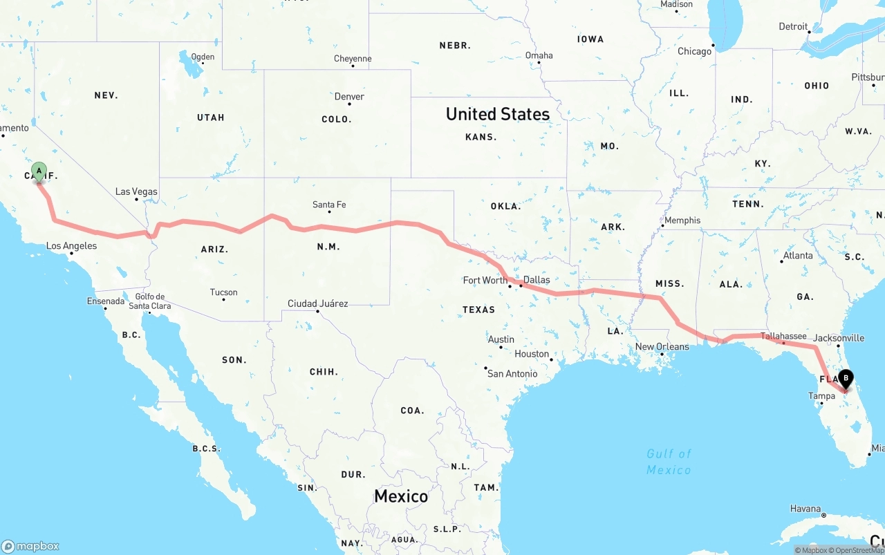 Shipping route from Fresno to Orlando International Airport