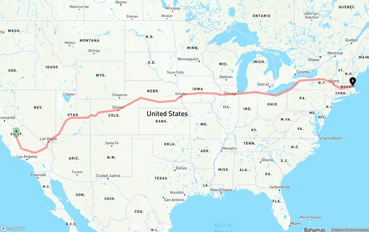 Shipping route from Fresno to Port of Boston