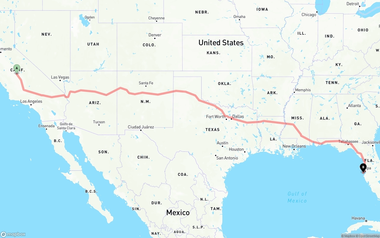 Shipping route from Fresno to St. Petersburg