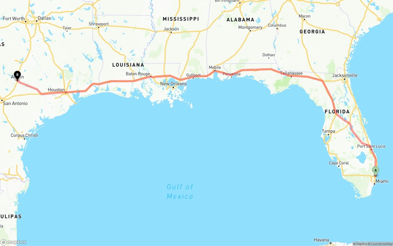 Shipping route from Ft. Lauderdale to Austin
