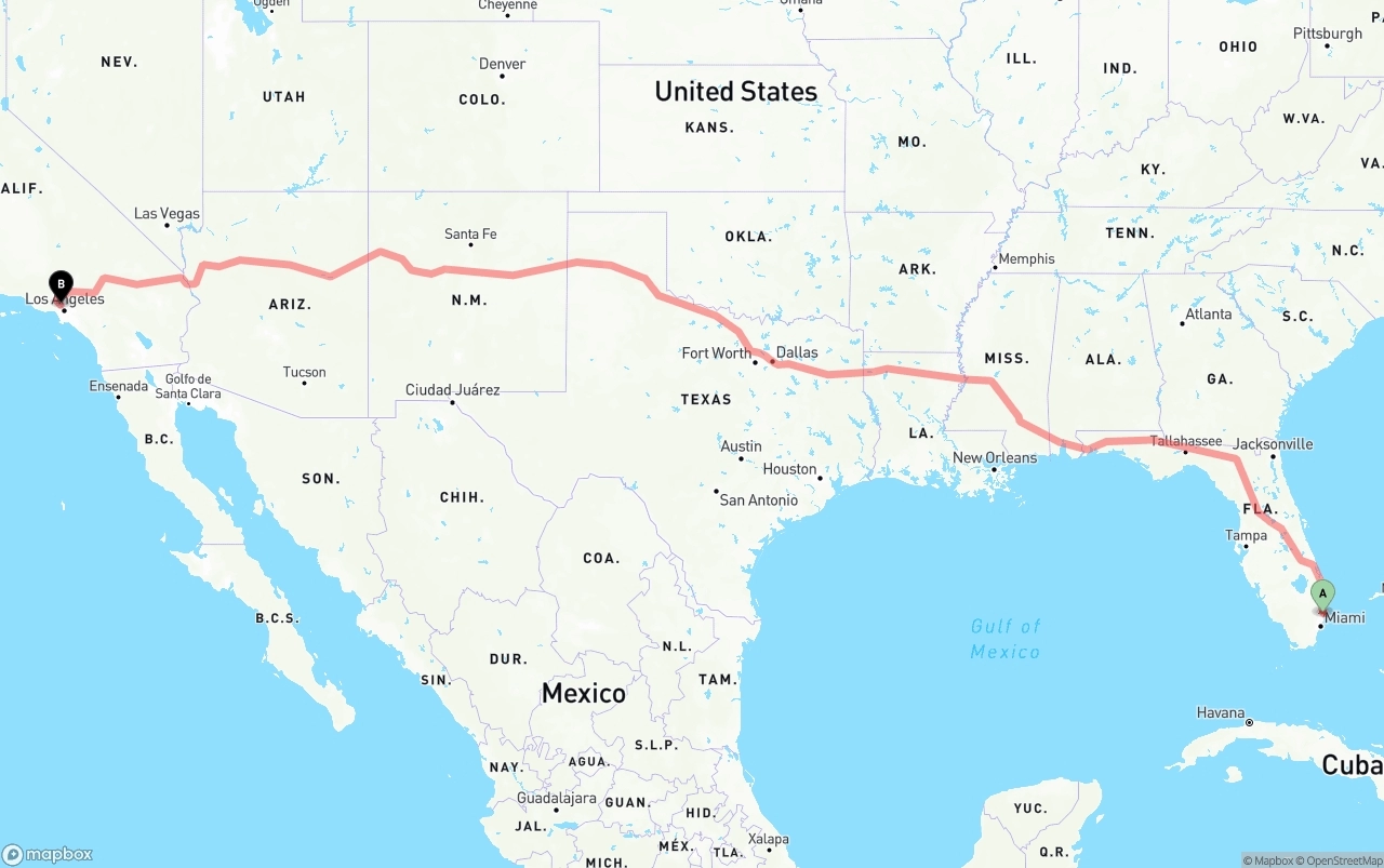 Shipping route from Ft. Lauderdale to Bob Hope Airport
