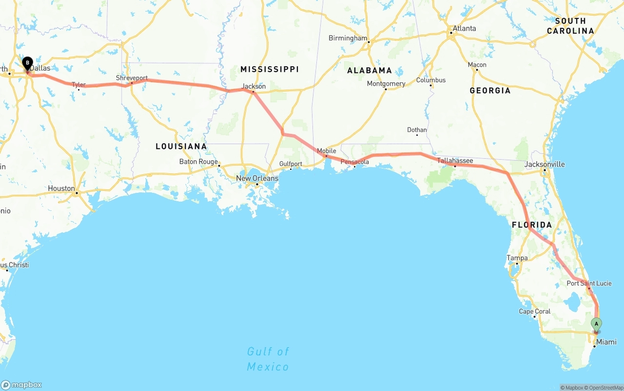 Shipping route from Ft. Lauderdale to Dallas