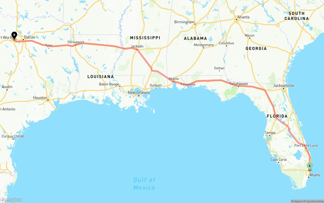 Shipping route from Ft. Lauderdale to Fort Worth