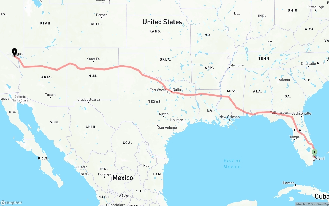 Shipping route from Ft. Lauderdale to Las Vegas