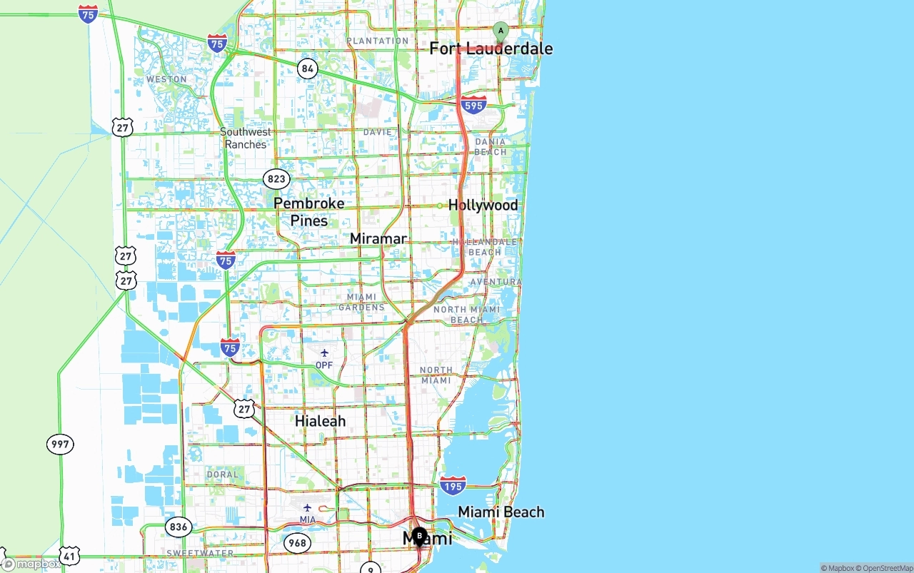 Shipping route from Ft. Lauderdale to Miami