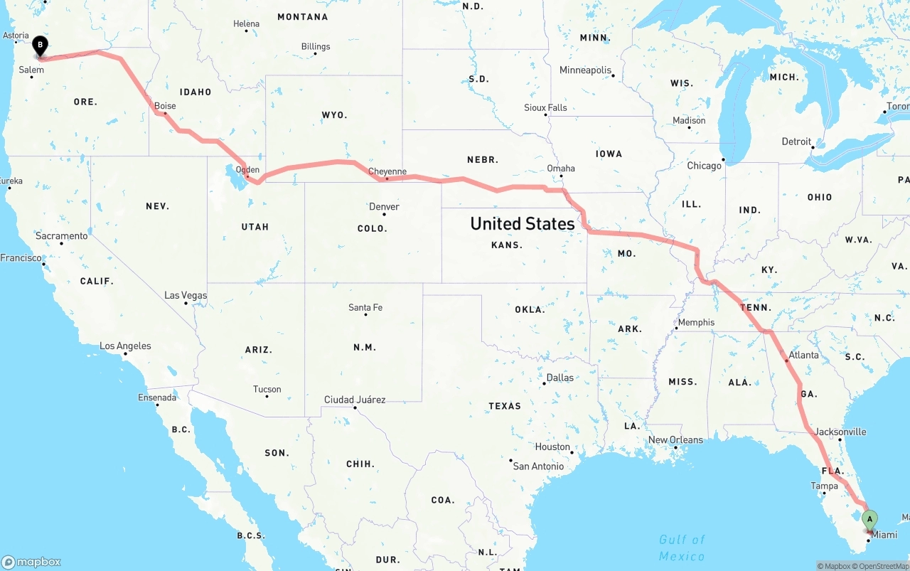 Shipping route from Ft. Lauderdale to Port of Portland