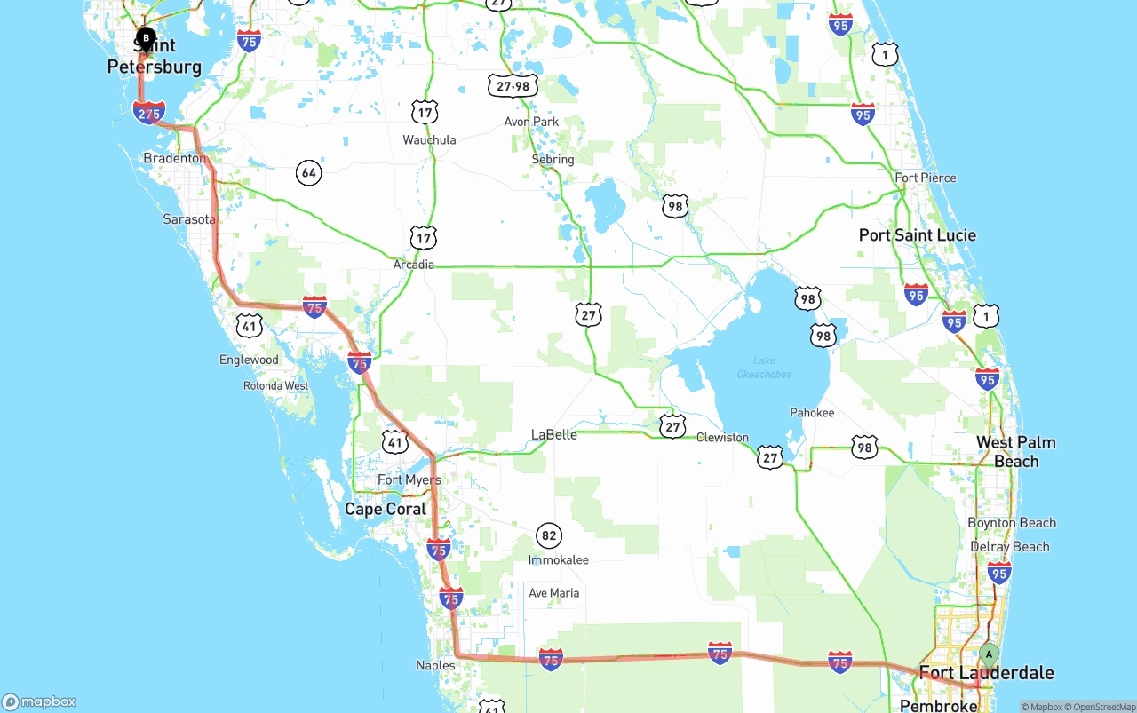 Shipping route from Ft. Lauderdale to St. Petersburg