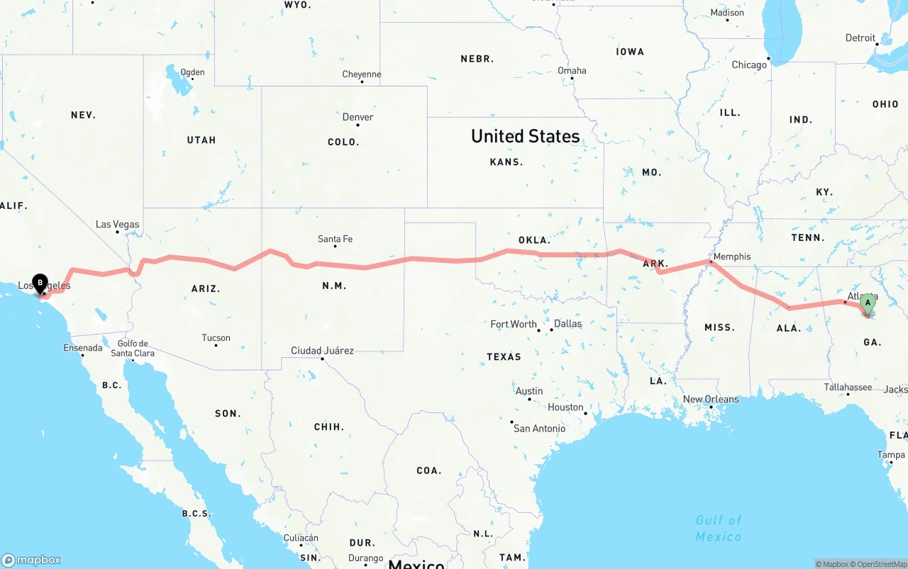 Shipping route from Georgia to Los Angeles International Airport