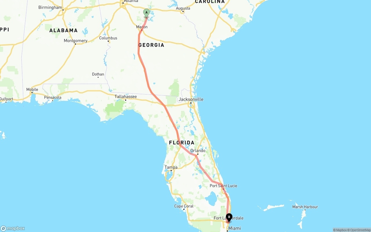 Shipping route from Georgia to Port of Port Everglades