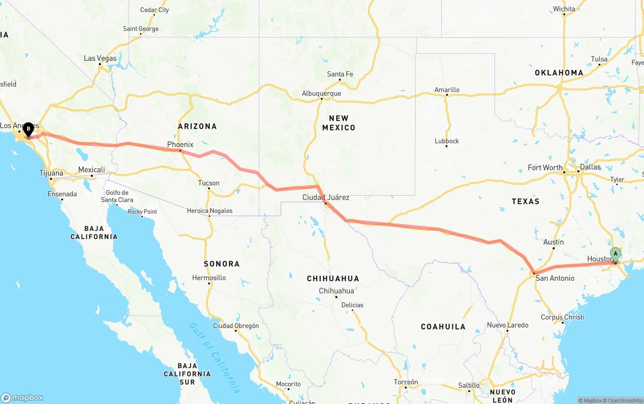 Shipping route from Houston to Anaheim