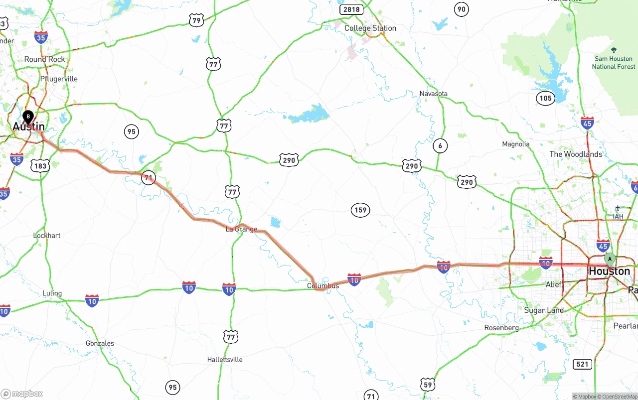 Shipping route from Houston to Austin