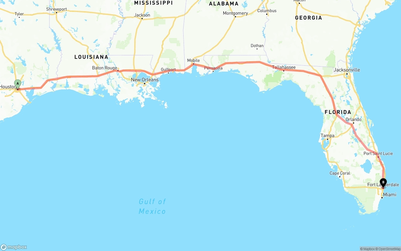 Shipping route from Houston to Ft. Lauderdale
